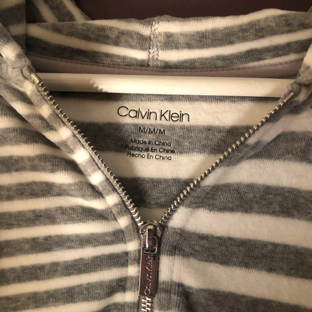 Calvin Klein Striped Velour Zip-up Hoodie